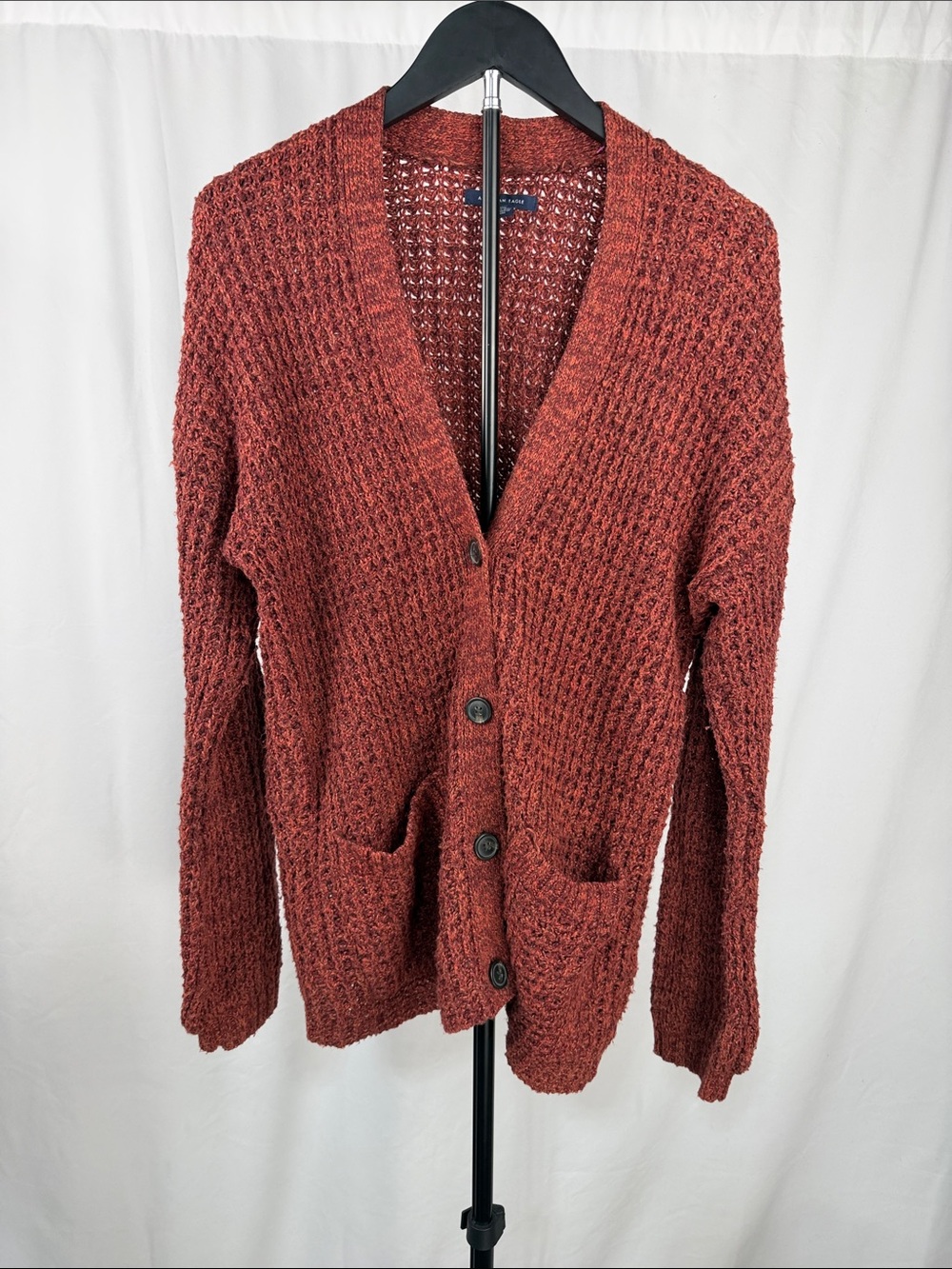 American Eagle Outfitters Men's Rust Textured Knit Cardigan